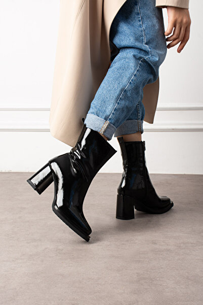 Güllü Shoes Kadın Siyah Kırışık Deri Kalın Topuklu Bot – Şık Kışlık Ofis Kombinleri İçin Rahat Ortapedik Model