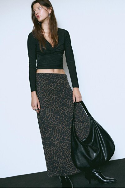 Stradivarius Leopar desenli tül midi etek