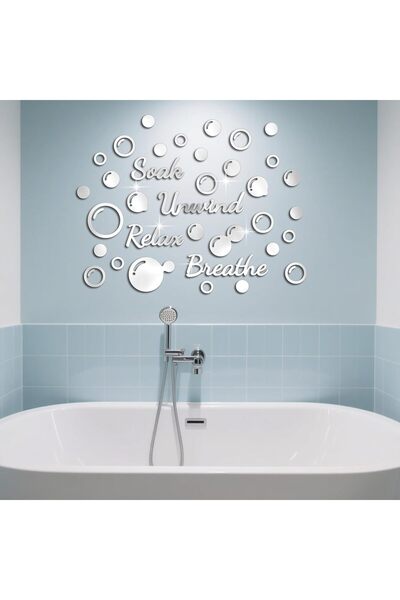 Slasa Silver Reflective Wall Stickers by SLASA, 30 × 20 cm, Acrylic Wall Art with Relaxing Bath Design