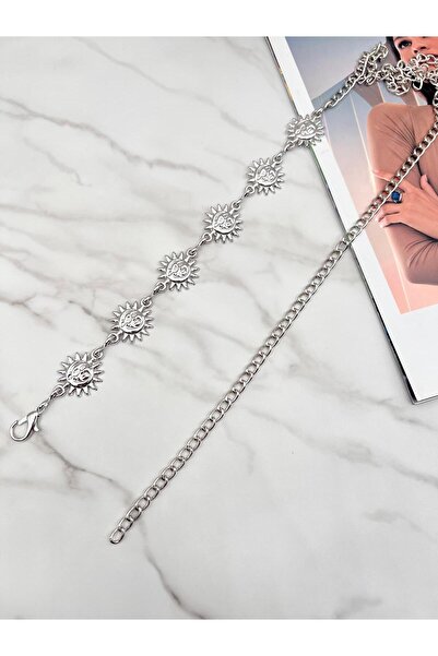 EMR Official حزام نسائي بتصميم الشمس الفضية، حزام للسترة، حزام للخصر، حزام بسلسلة.