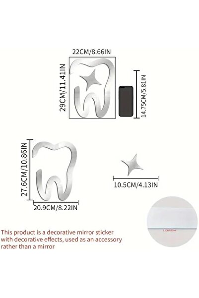 Slasa Decorative Wall Sticker in Golden Tooth Shape from - Acrylic Mirror Sticker for Dentist Office