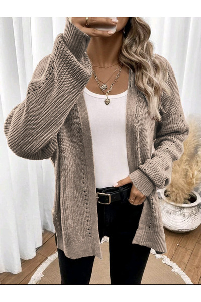 SolQ Oversized Buttonless Long Loose Women's Knitwear Cardigan