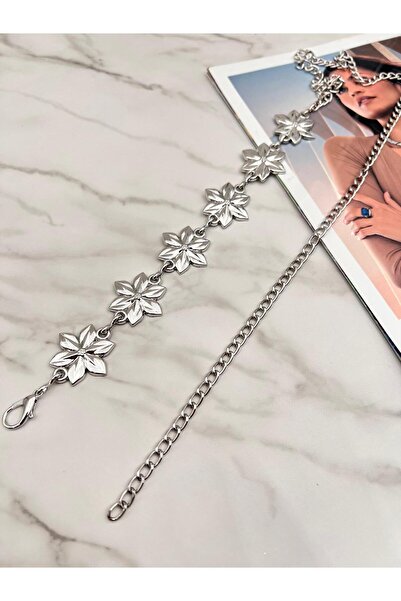 EMR Official Curea de damă cu model argintiu/daisy, curea pentru jachetă, curea pentru talie, curea cu lanț.