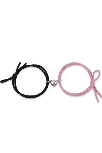 Belora Couple bracelet set with heart magnet, adjustable, handmade