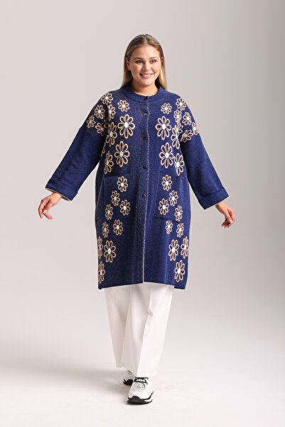 TOSIDRA TRİKO Kadın Dik Yaka Büyük Çiçekli Panço-1940