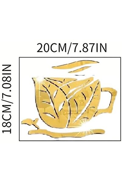 Slasa Golden Coffee Cup Mirror Wall Sticker from - 18 x 20 cm | Acrylic 1 mm Thickness | Luxurious G