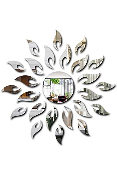Slasa 3D Reflective Acrylic Wall Stickers Sun Design Silver 17x17 cm by