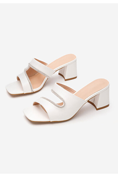 B T Shoes Mules με χοντρο τακουνι Nirvada λευκά