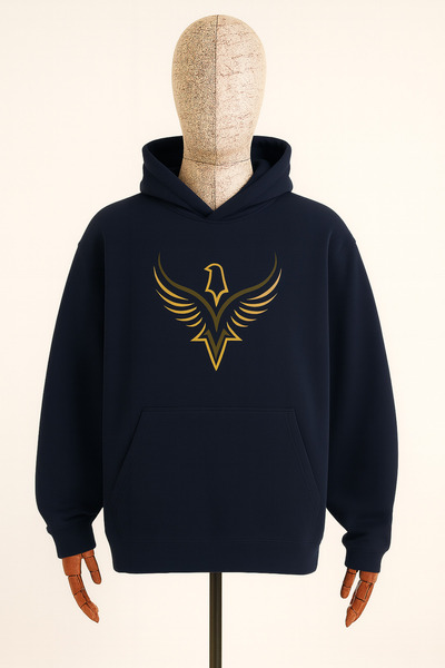 CLASSY.MODA Unisex Hooded Sweatshirt - Eagle Logo Printed - 3 Thread Ruched - Comfortable Casual Sport Style