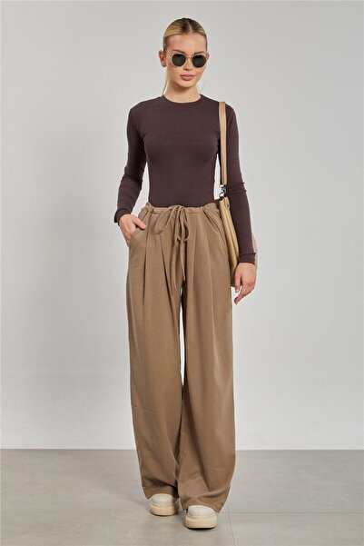BARRELS AND OIL Kadın Pileli Palazzo Pantolon - Haki