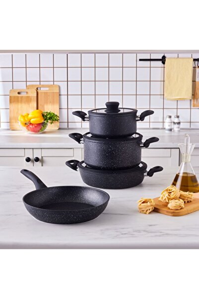 Karaca Nebula, Granit 7-teiliges Kochgeschirr-Set, Induktion, Schwarz