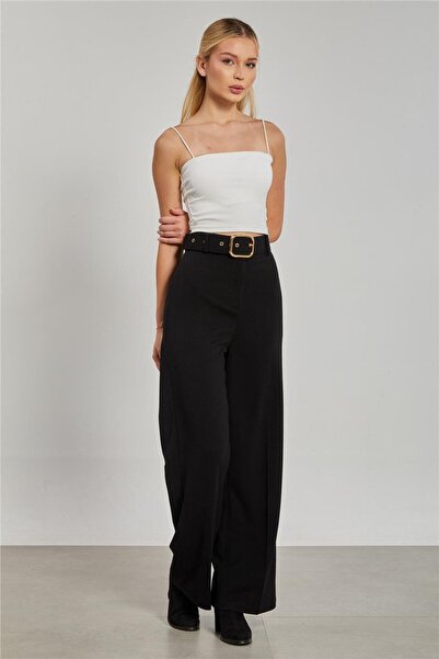 BARRELS AND OIL Ženske široke hlače sa pojasom - crne