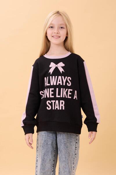 Perendi Детска блуза с принт за момичета, подходяща за велосипед, сезонна, черна