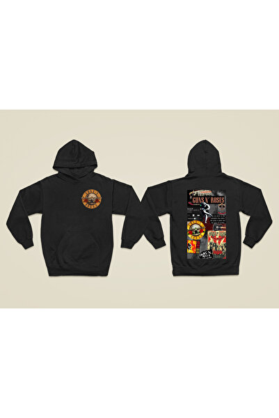 MAGORS Sweatshirt rock cu glugă, cu mânecă lungă, din bumbac, cu imprimeu GUN...