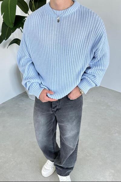 HAFKAGİYİM Блакитний велосипедний комір з резинкою Oversize трикотажний светр