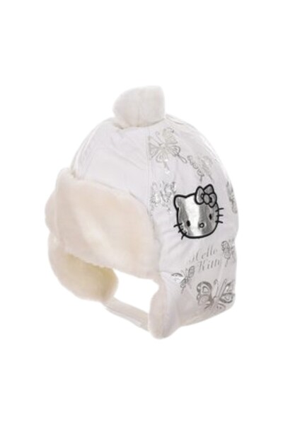 Hello Kitty Fur hat, with ears, White, butterflies