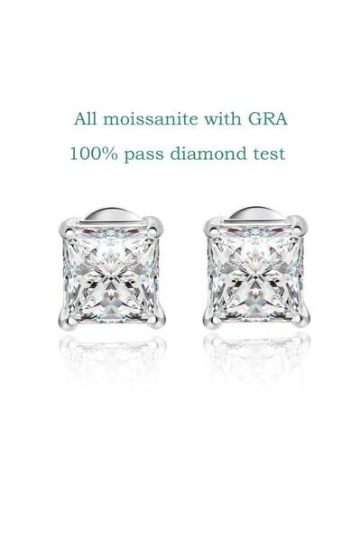 Choice 3CT and 3CT all moissanite GRA TY Princess Cut 0.4-5CT Moissanite S925 Silver Stud Earrings For Wome