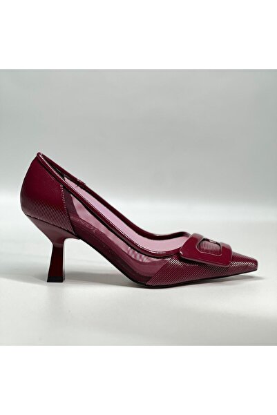 LİVENDİ SHOES أحذية نسائية بكعب عالٍ باللون الأسود/البورجوندي من الجلد اللامع...