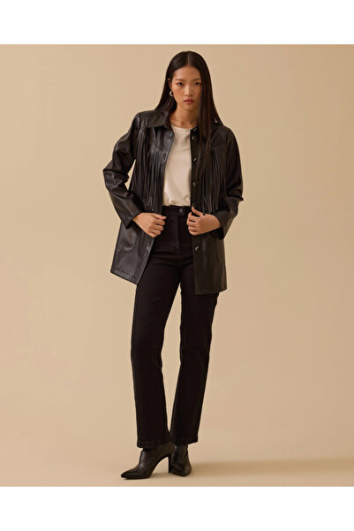 SEÇİL Штучна шкіряна куртка з кишенями та бахромою - чорна