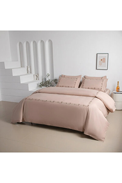 Alhabib bedding مفرش فندقي مزدوج بيج مطرز فاخر يناسب سرير 200x200 سم عدد القطع 7