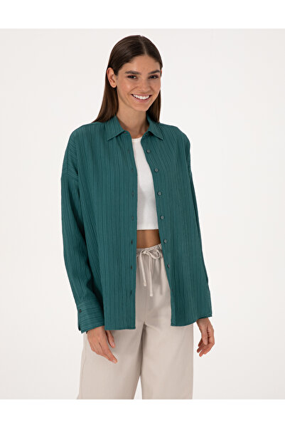 Pierre Cardin Zümrüt Oversize Uzun Kollu Gömlek 50318232-VR055