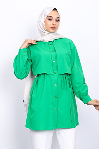 İmajButik Green Front Detailed Poplin Tunic