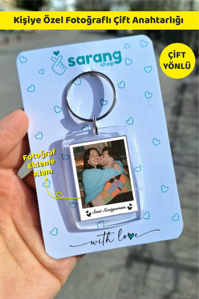 SARANG Kişiye Özel - Seni Seviyorum Yazılı Fotoğraflı Çift Taraflı Hediye Anahtarlık