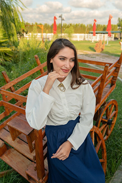 LOCCO Cămașă de damă din poplin cu detaliu cu șnur alb