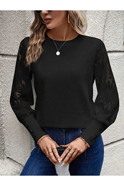 moda wanilia Bluză cu guler rotund mâneci pentru femei, cu modele florale