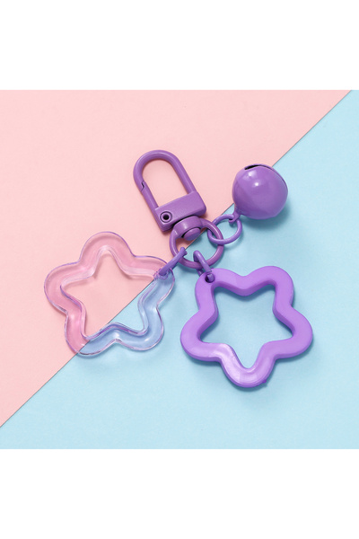 Choice Purple 1pc Acrylic Star Keychains with Small Bell Shaped Hollow Pentagram Pendants for Gift Phone Pe