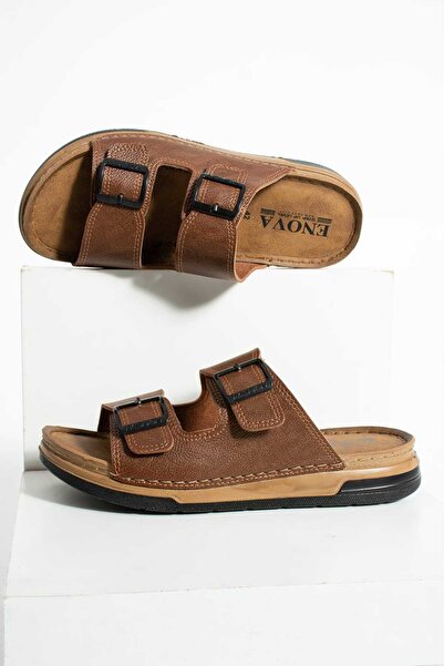 ADIMİST شباشب رجالية جلدية (صناعية) لتقويم العظام بنعل مزدوج قابل للتعديل ومخيط، أنيقة للمنزل والخارج