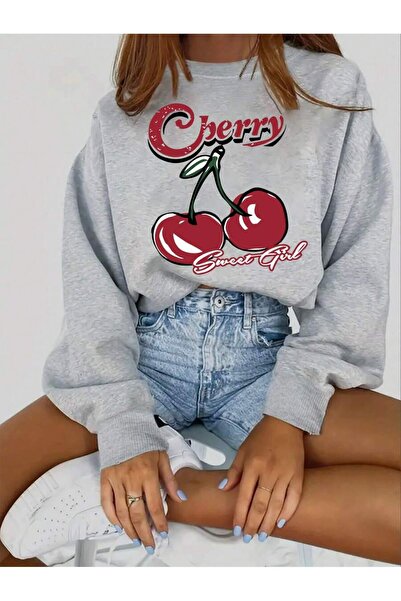 trendypassion Hanorac oversize unisex Sweet Girl cu imprimeu de cireșe