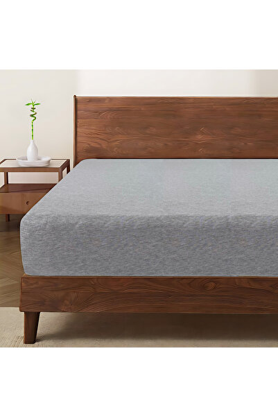 TEOHOMELİNENS 130 Gsm, Single Jersey Fitted Sheet, King Size 200-220X200 Cm, 30% Cotton 70% Polyester, Gray Melange