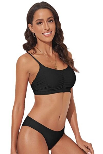 OEM Costum de baie din două piese pentru femei, cu talie înaltă, negru XL