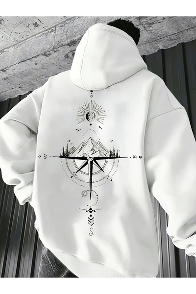 trendypassion سويت شيرت كبير الحجم مطبوع عليه بوصلة تشير إلى الاتجاه للجنسين