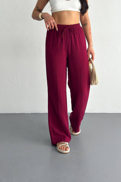CİDDE Women's Muslin Palazzo Pants Comfortable Fit Wide Leg High Waist Summer Fabric Trousers