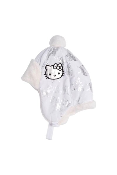 Hello Kitty Fur hat, with ears, White, butterflies