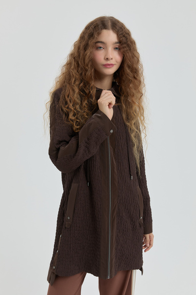 Nihan İnce Kapitone Kapşonlu Kap Kahve