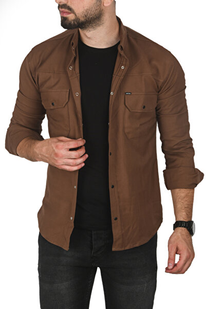 DeepSEA Men's Brown Plus Size Cotton Lycra Sports Shirt – Slim Fit, Snap Closure 2500423
