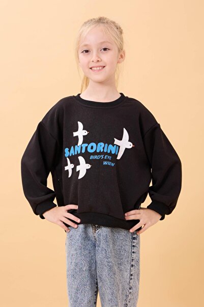 Perendi Εποχιακό φούτερ για κορίτσια Oversize με στάμπα Σαντορίνης Μαύρο