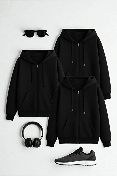 trendypassion سترة بغطاء للرأس بسحاب باللون الأسود والأسود والأسود للجنسين، ح...