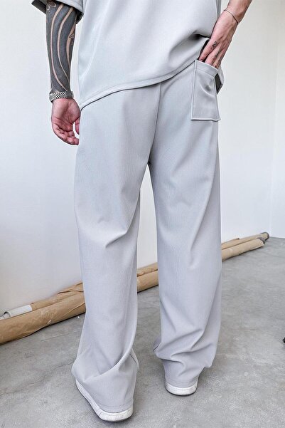 HAFKAGİYİM Gri İnce Fitilli Baggy Pantolon