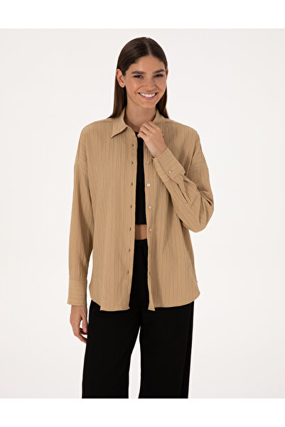 Pierre Cardin Koyu Bej Oversize Uzun Kollu Gömlek 50318232-VR088