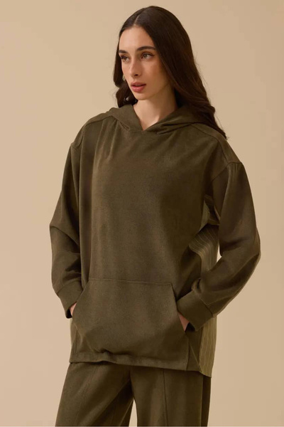 SEÇİL Hanorac de damă din piele intoarsa cu detaliu în dungi la spate - kaki