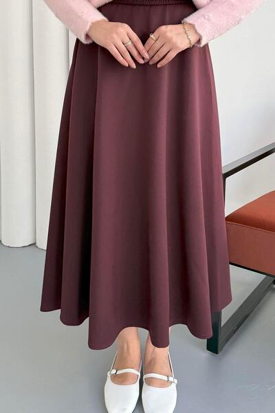 Modaensarbutik Scuba Kumaş Kloş Etek-BORDO