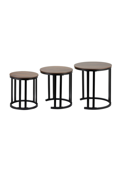 Lawazim Nesting Coffee Table Set of 3 - Round Brown Wood Top Side Tables for Living Room