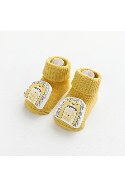 OEM Baby Socks with Attached Toy, Anti-Slip Sole, Cotton, Lion, Yellow, 1-2 years
