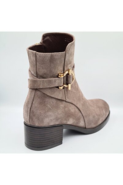 Greyder 59301 Vizon Süet Hakiki Deri Kalın Topuklu (4cm) Kadın Fermuarlı Bot