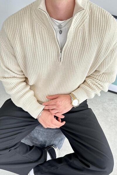 HAFKAGİYİM Плетен пуловер с поло поло и половин цип