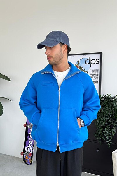HAFKAGİYİM Φούτερ Saks Blue Cozy Basic με διπλό φερμουάρ Oversize